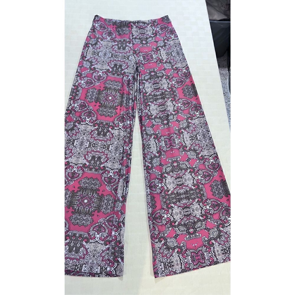 CHICOS PINK BROWN PALAZZO PANTS SIZE 8-10 - Picture 3 of 8